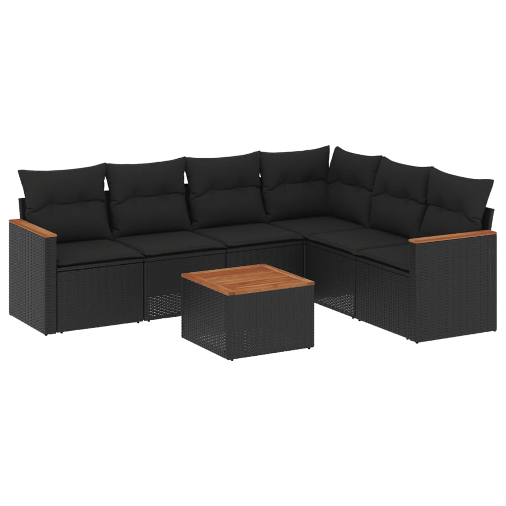 Set Divani da Giardino con Cuscini 7pz Nero Polyrattan | homemem39