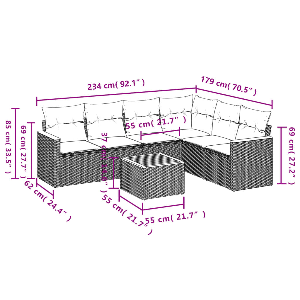 Set Divani da Giardino con Cuscini 7pz Nero Polyrattan | homemem39