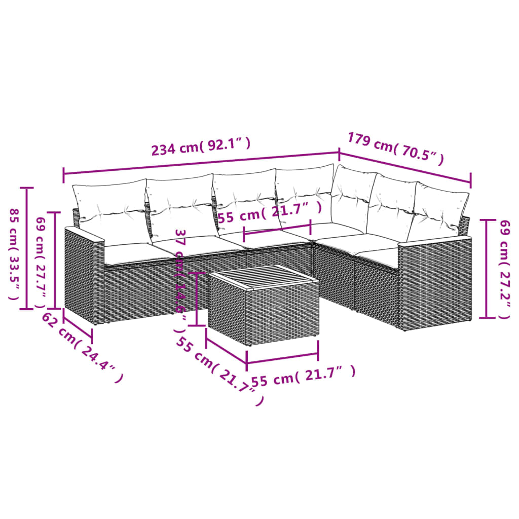 Set Divani da Giardino con Cuscini 7pz Nero Polyrattan | homemem39