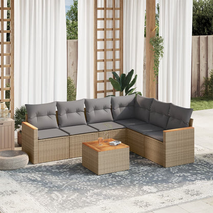 Set Divano da Giardino 7 pz con Cuscini Beige Misto Polyrattan - homemem39