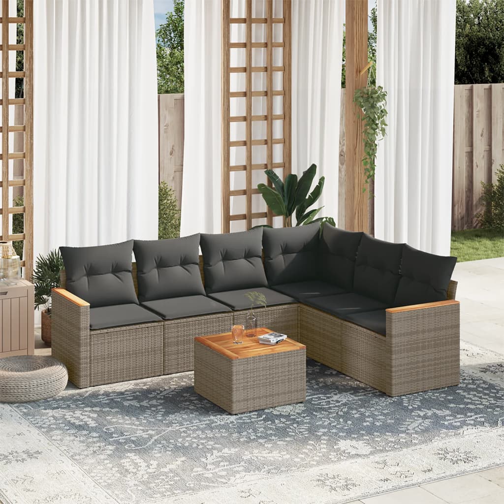 Set Divani da Giardino 7 pz con Cuscini Grigio in Polyrattan - homemem39