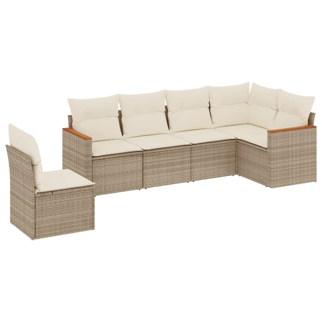 Set Divano da Giardino 6 pz con Cuscini Beige in Polyrattan - homemem39
