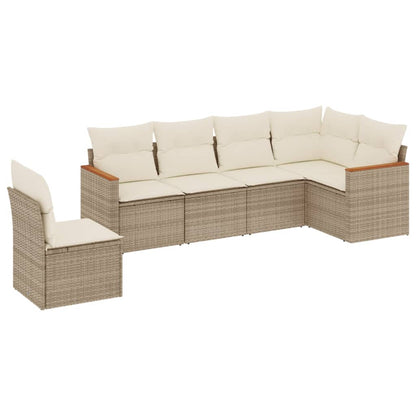 Set Divano da Giardino 6 pz con Cuscini Beige in Polyrattan - homemem39