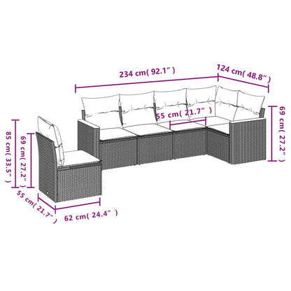 Set Divano da Giardino 6 pz con Cuscini Grigio in Polyrattan | homemem39