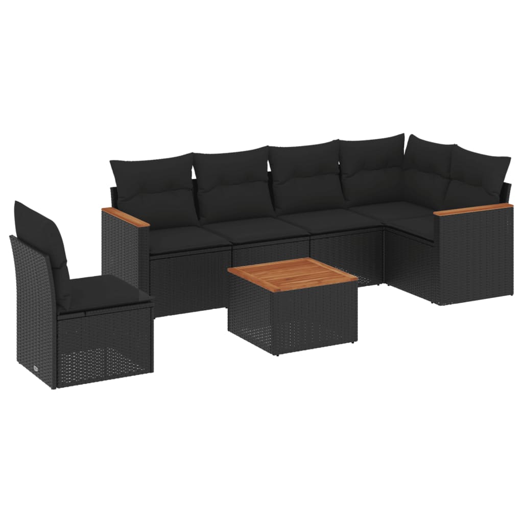 Set Divani da Giardino con Cuscini 7pz Nero Polyrattan | homemem39