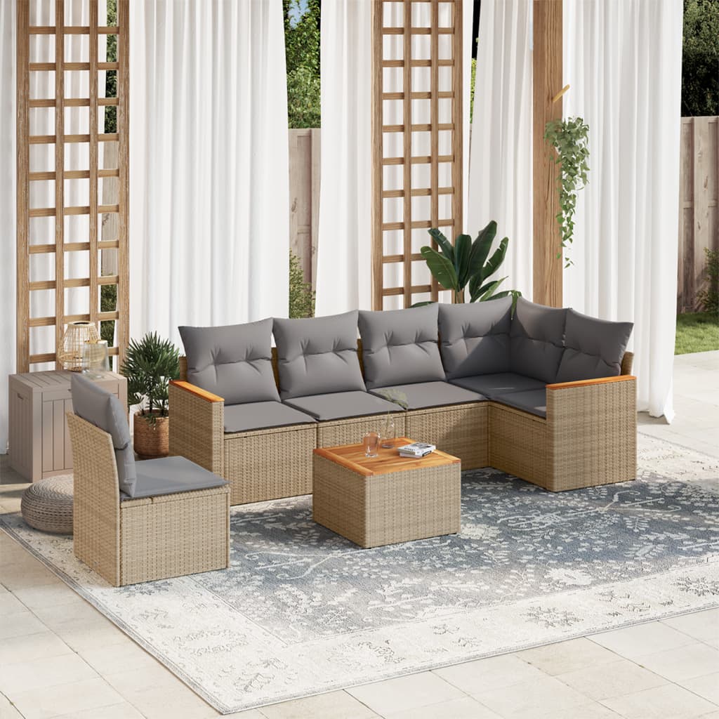 Set Divano da Giardino 7 pz con Cuscini Beige Misto Polyrattan - homemem39