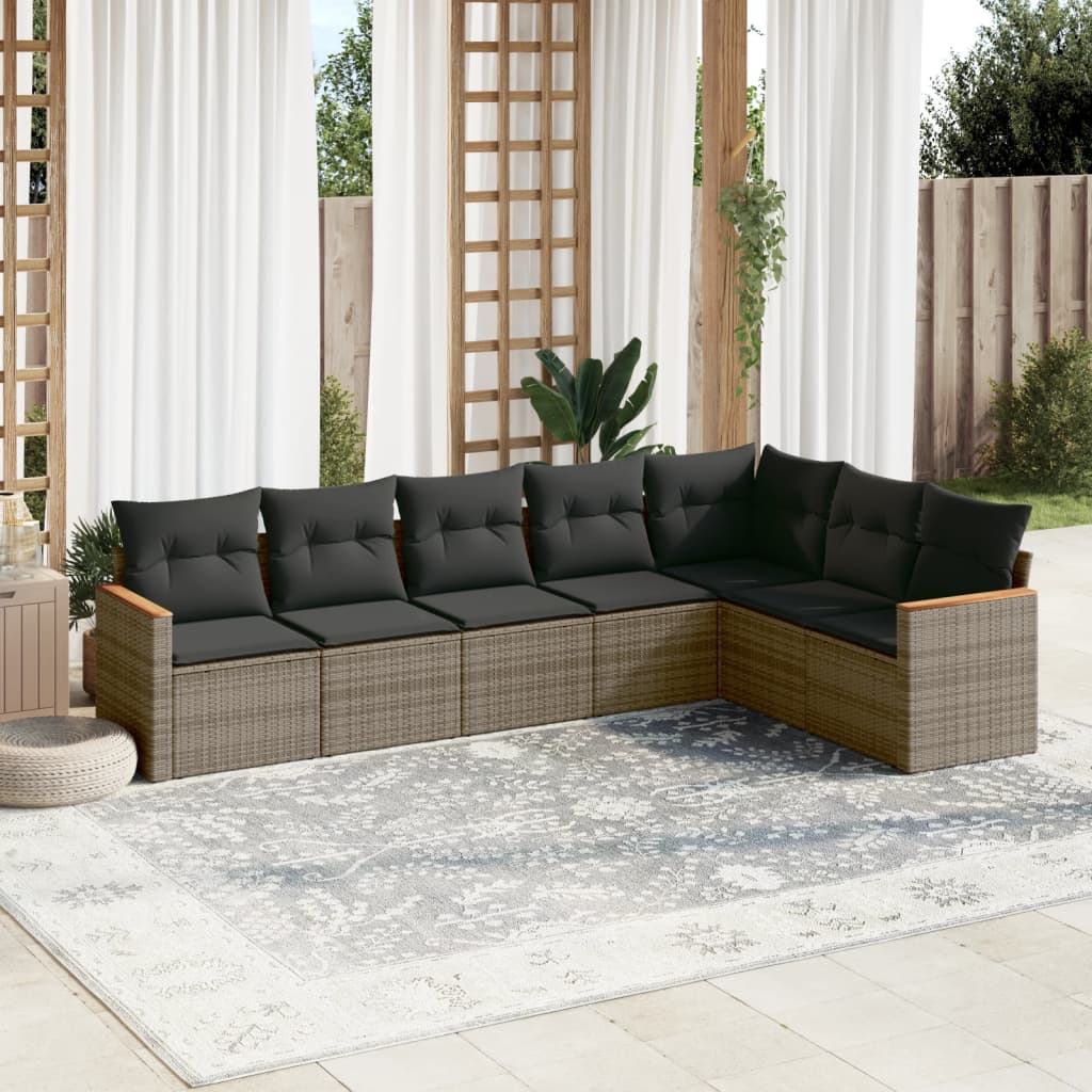 Set Divani da Giardino 7 pz con Cuscini Grigio in Polyrattan - homemem39