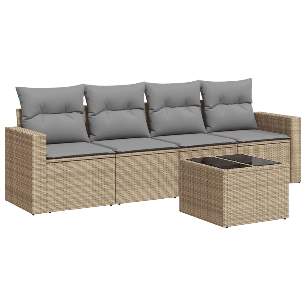 Set Divano da Giardino 5 pz con Cuscini Beige in Polyrattan - homemem39