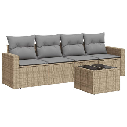 Set Divano da Giardino 5 pz con Cuscini Beige in Polyrattan - homemem39