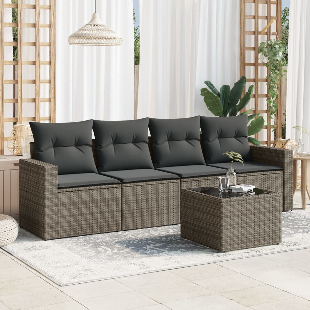 Set Divano da Giardino 5 pz con Cuscini Grigio in Polyrattan - homemem39