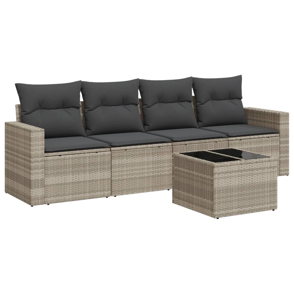 Set Divano da Giardino 5pz con Cuscini Grigio Chiaro Polyrattan - homemem39