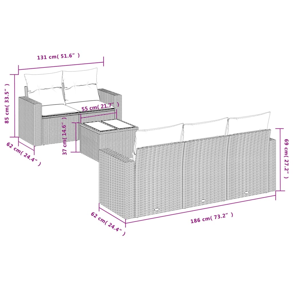 Set Divano da Giardino 6 pz con Cuscini Nero in Polyrattan - homemem39