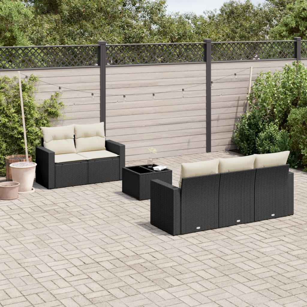 Set Divano da Giardino 6 pz con Cuscini Nero in Polyrattan - homemem39