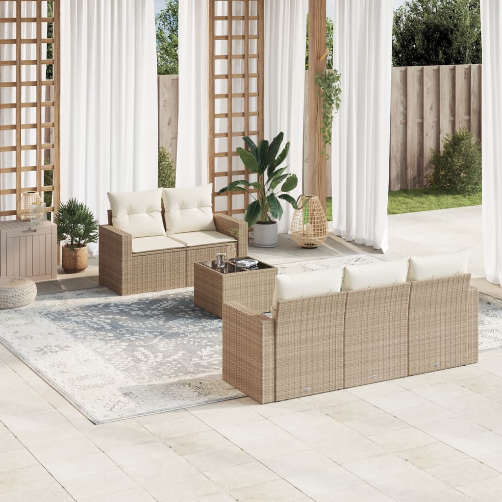 Set Divano da Giardino 6 pz con Cuscini Beige in Polyrattan - homemem39