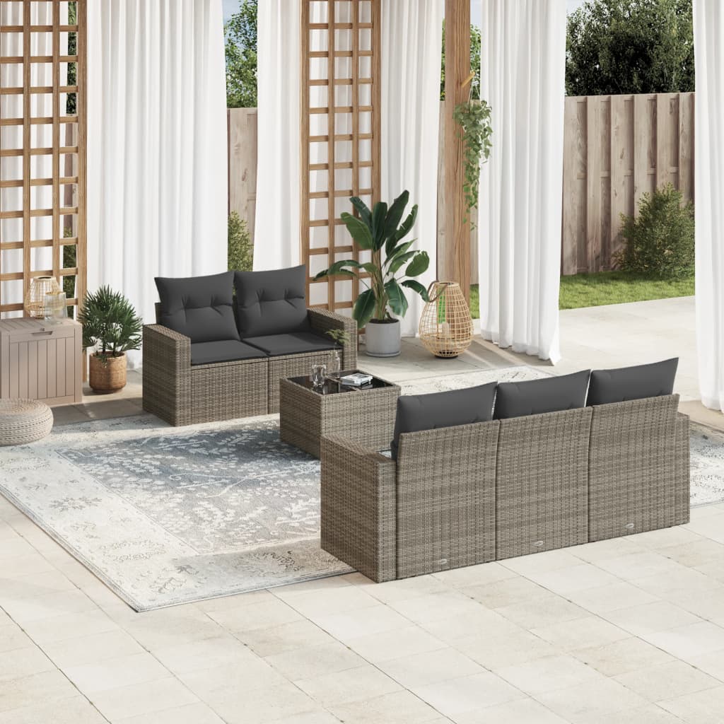 Set Divano da Giardino 6 pz con Cuscini Grigio in Polyrattan - homemem39