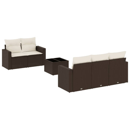 Set Divano da Giardino 6 pz con Cuscini Marrone in Polyrattan