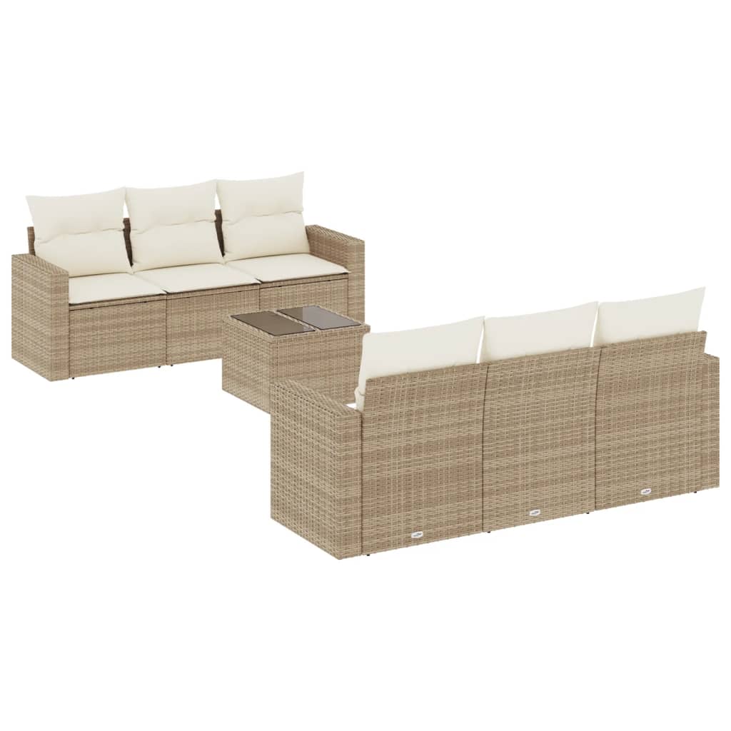 Set Divani da Giardino 7 pz con Cuscini Beige in Polyrattan - homemem39