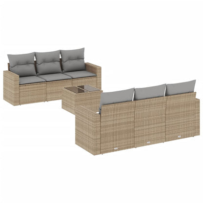 Set Divani da Giardino 7 pz con Cuscini Beige in Polyrattan - homemem39