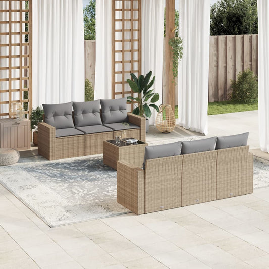 Set Divani da Giardino 7 pz con Cuscini Beige in Polyrattan - homemem39