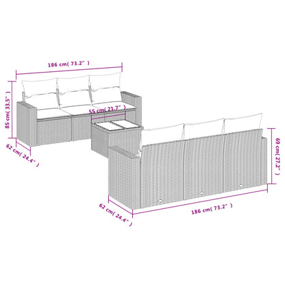 Set Divani da Giardino 7 pz con Cuscini Grigio in Polyrattan - homemem39