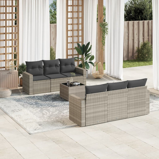 Set Divani da Giardino 7pz con Cuscini Grigio Chiaro Polyrattan