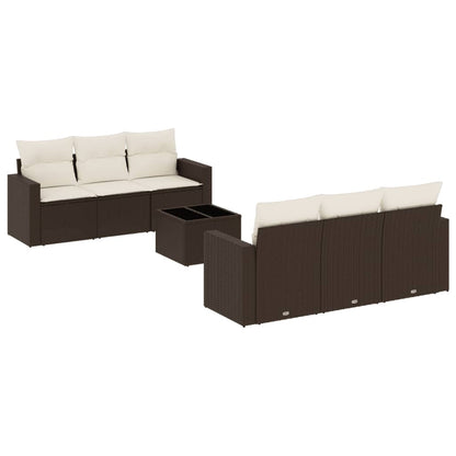 Set Divani da Giardino 7 pz con Cuscini Marrone in Polyrattan