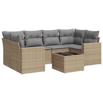 Set Divani da Giardino 7 pz con Cuscini Beige in Polyrattan - homemem39