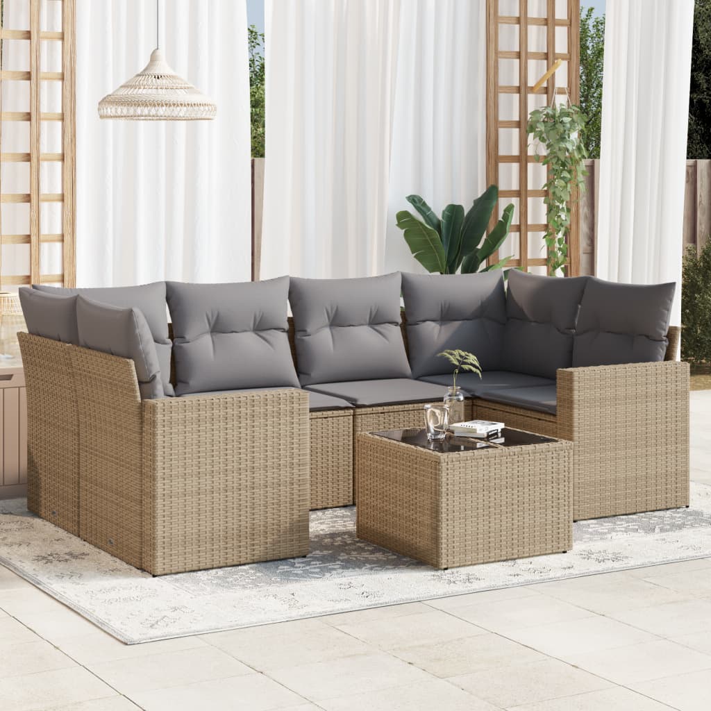 Set Divani da Giardino 7 pz con Cuscini in Polyrattan
