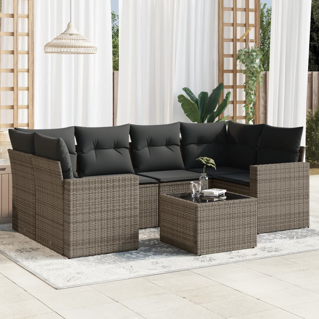 Set Divani da Giardino 7 pz con Cuscini in Polyrattan