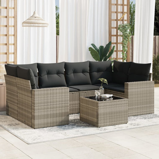 Set Divani da Giardino 7pz con Cuscini Grigio Chiaro Polyrattan - homemem39