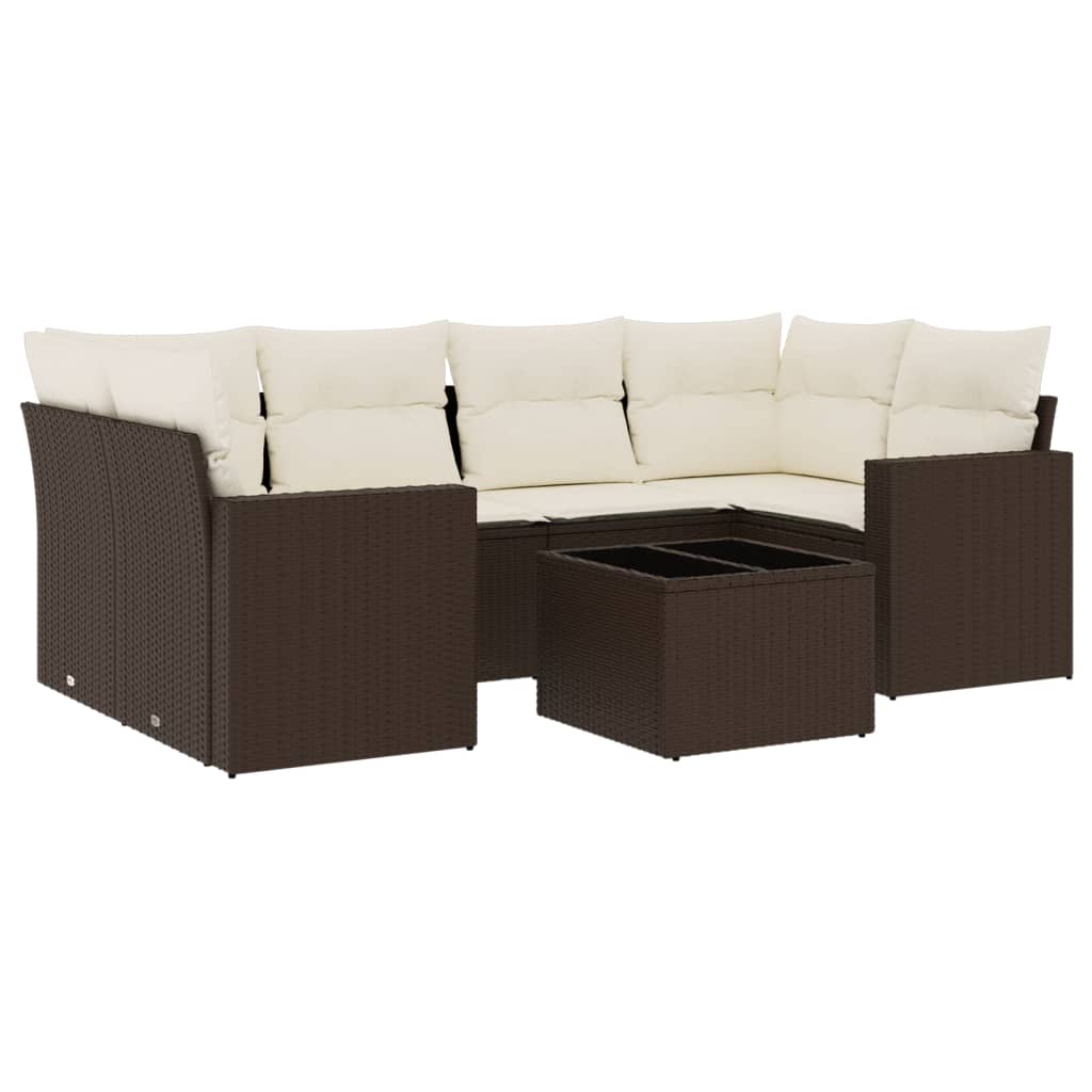 Set Divano da Giardino 7pz con Cuscini Marrone in Polyrattan - homemem39