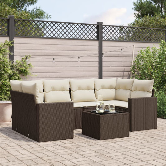 Set Divano da Giardino 7pz con Cuscini Marrone in Polyrattan - homemem39