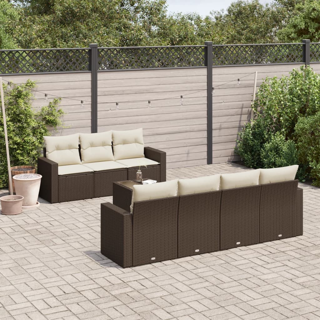 Set Divani da Giardino 8 pz con Cuscini Marrone in Polyrattan