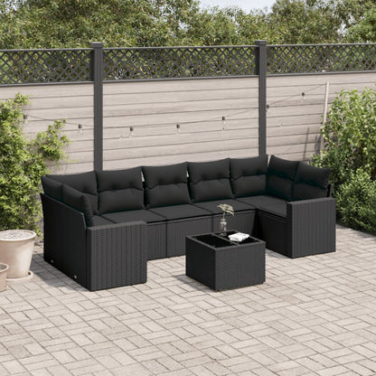 Set Divani da Giardino con Cuscini 8 pz Nero in Polyrattan - homemem39