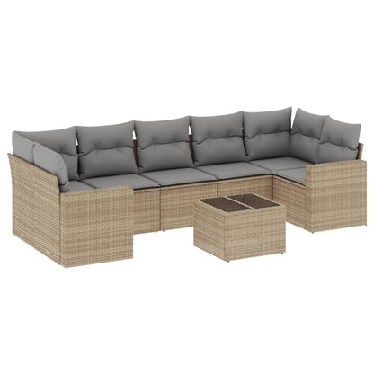 Set Divano da Giardino 8 pz con Cuscini Beige in Polyrattan - homemem39