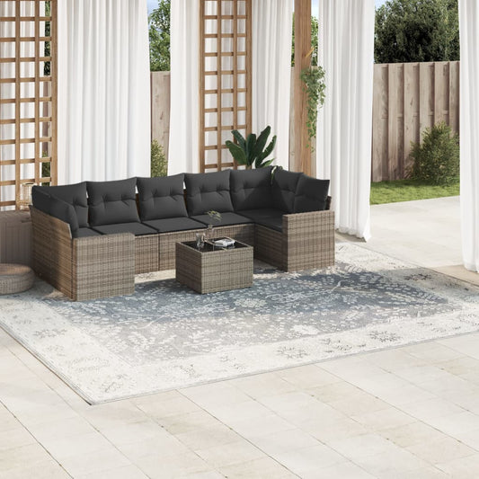 Set Divano da Giardino 8 pz con Cuscini Grigio in Polyrattan - homemem39