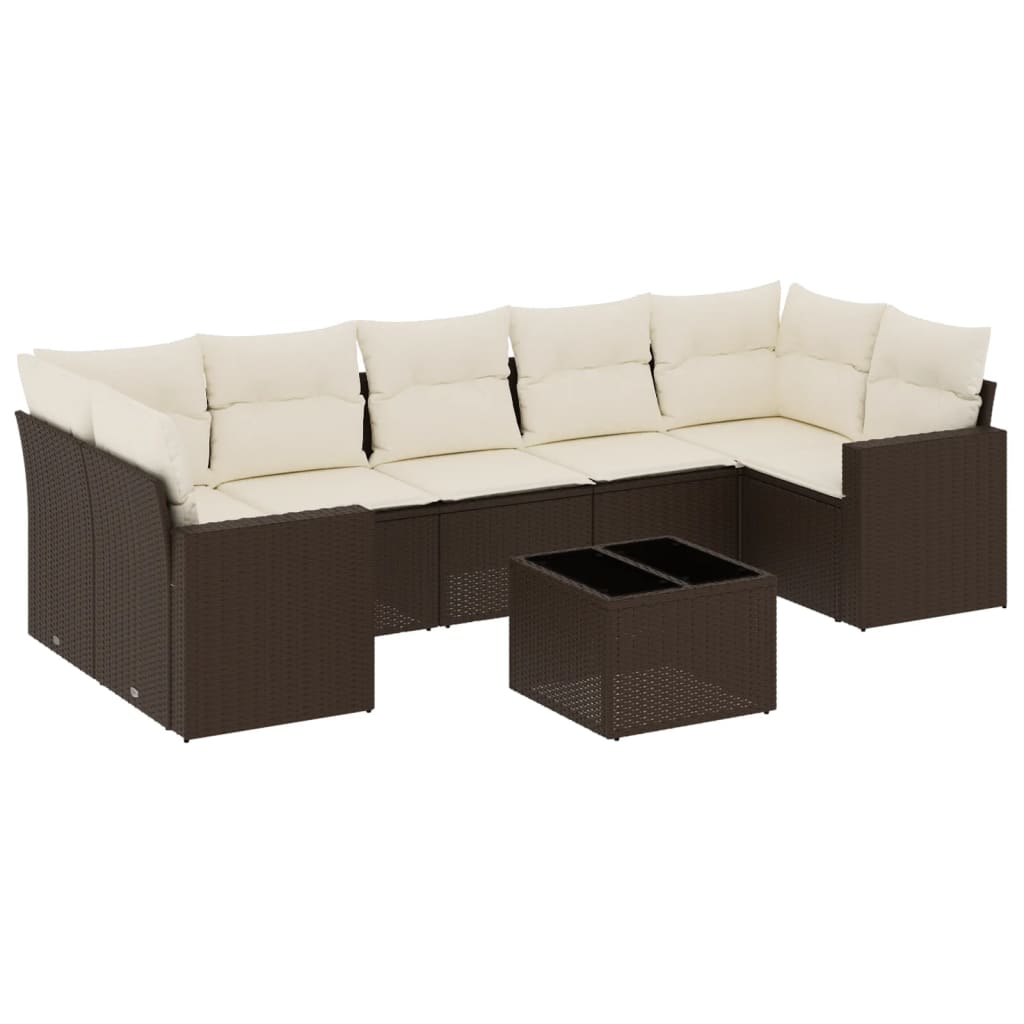 Set Divani da Giardino 8 pz con Cuscini Marrone in Polyrattan