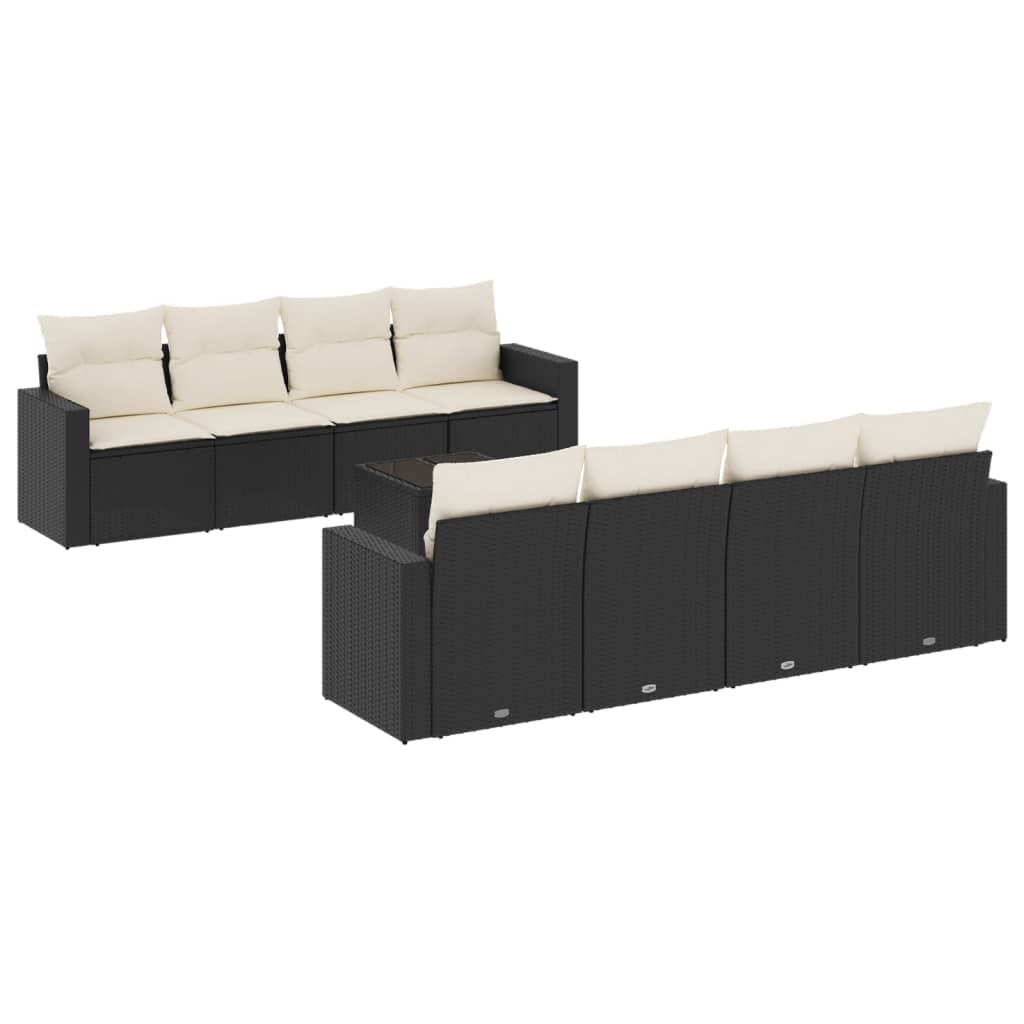 Set Divani da Giardino 9 pz con Cuscini Nero in Polyrattan - homemem39