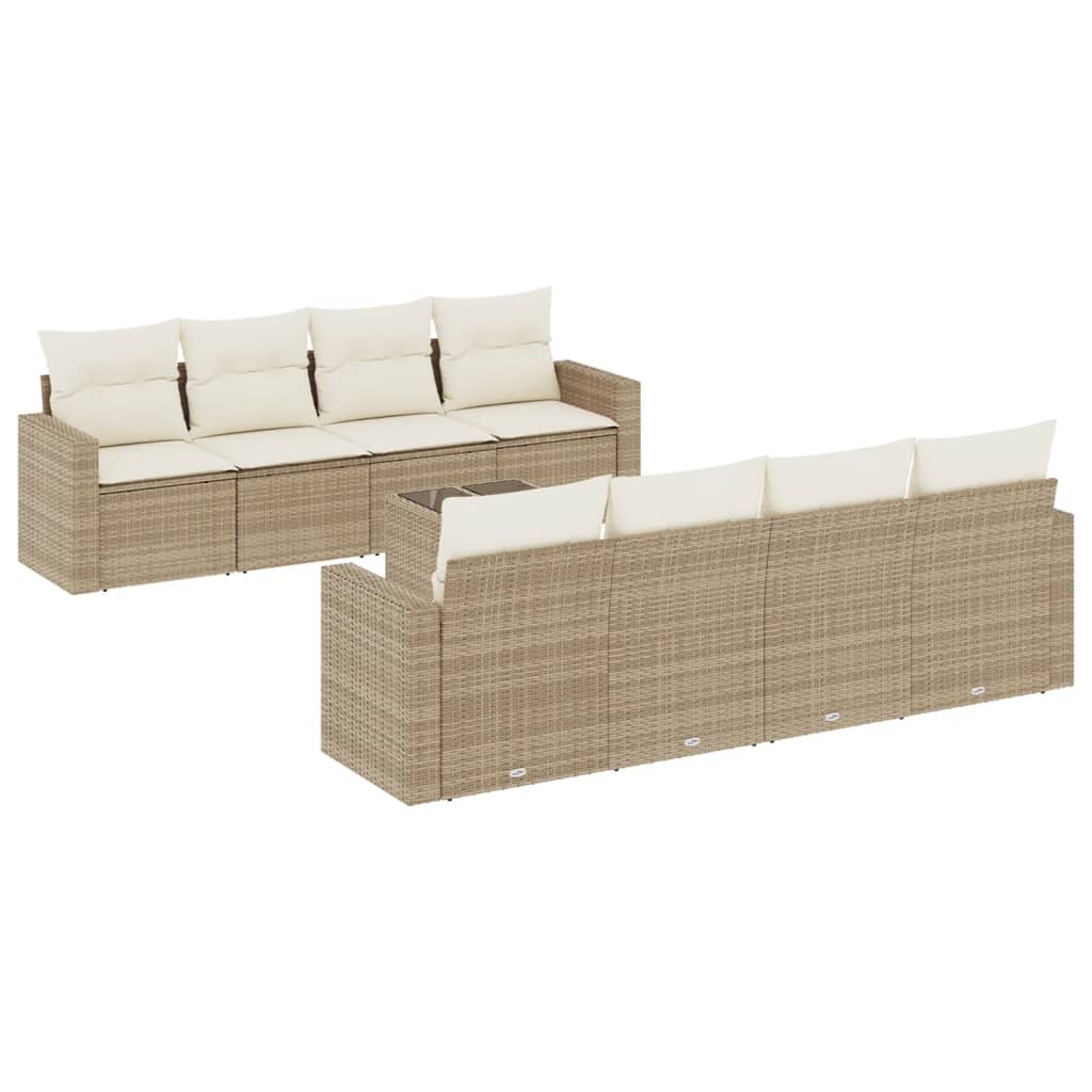 Set Divano da Giardino 9 pz con Cuscini Beige in Polyrattan - homemem39