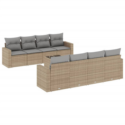 Set Divano da Giardino 9 pz con Cuscini Beige in Polyrattan - homemem39