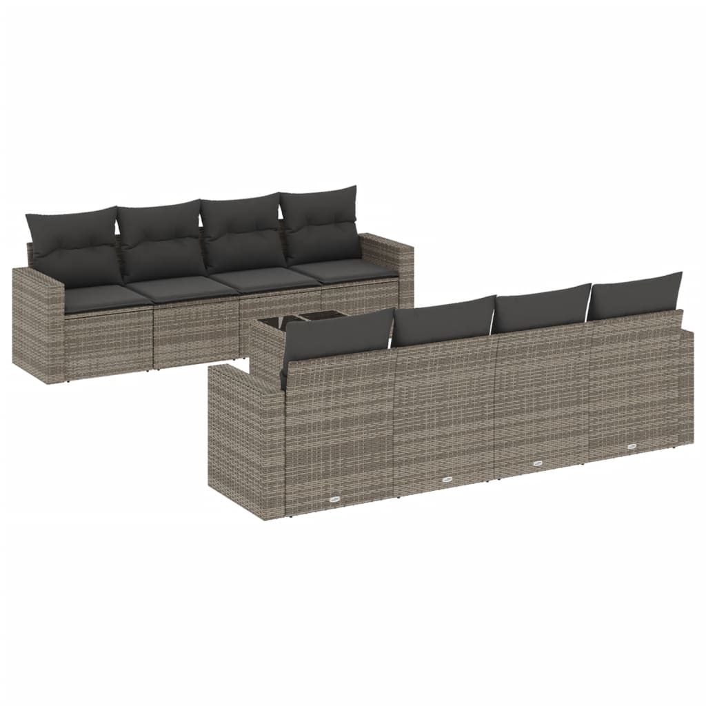 Set Divano da Giardino 9 pz con Cuscini Grigio in Polyrattan - homemem39