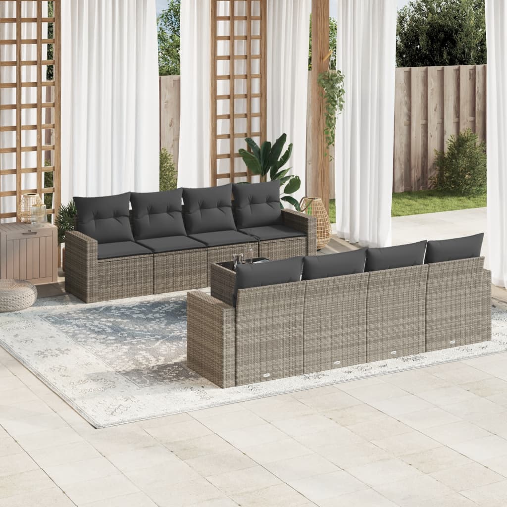 Set Divano da Giardino 9 pz con Cuscini in Polyrattan