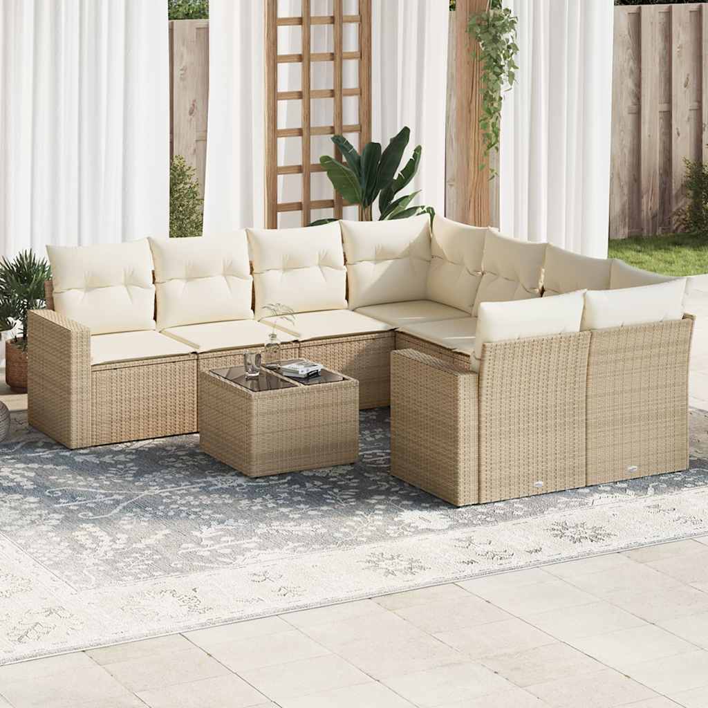 Set Divano da Giardino 9 pz con Cuscini Beige in Polyrattan - homemem39