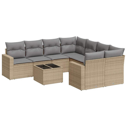 Set Divano da Giardino 9 pz con Cuscini Beige in Polyrattan - homemem39