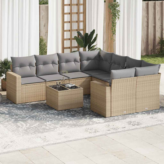 Set Divano da Giardino 9 pz con Cuscini Beige in Polyrattan - homemem39