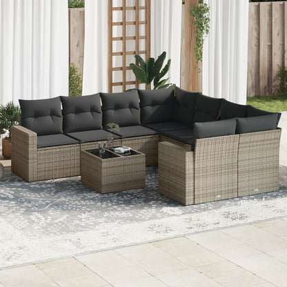 Set Divano da Giardino 9 pz con Cuscini Grigio in Polyrattan - homemem39