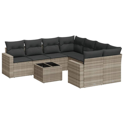 Set Divano da Giardino 9pz con Cuscini Grigio Chiaro Polyrattan - homemem39