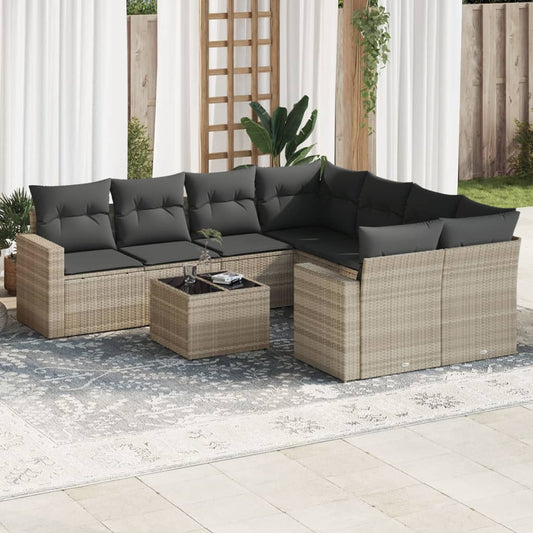 Set Divano da Giardino 9pz con Cuscini Grigio Chiaro Polyrattan - homemem39