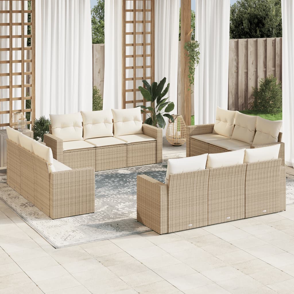 Set Divani da Giardino 12 pz con Cuscini Beige in Polyrattan - homemem39