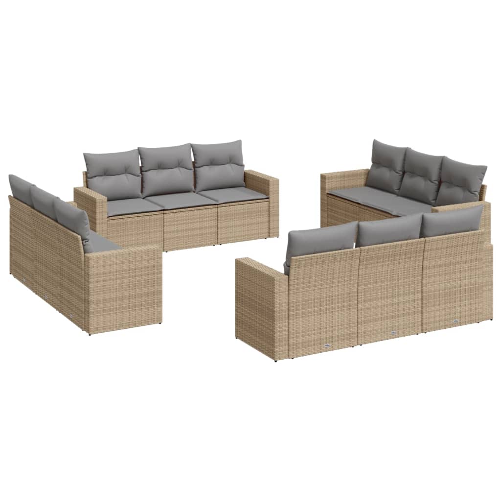 Set Divani da Giardino 12 pz con Cuscini Beige in Polyrattan - homemem39